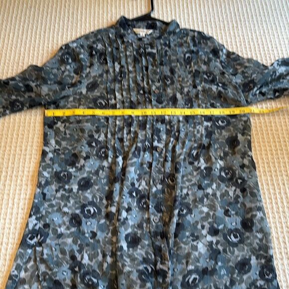 Travel Smith UnLined Pleated Bodice  Sheer Tunic Green Floral Size M - Picture 3 of 5